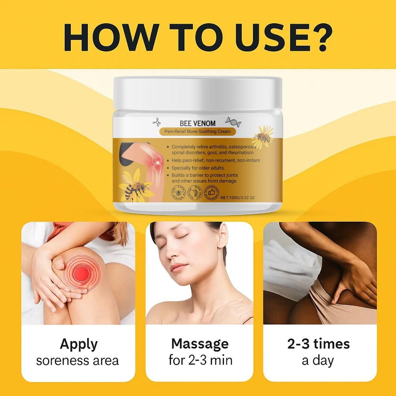 Bee Venom Pain Relief Bone Soothing Cream 100gm Each (Pack of 2)